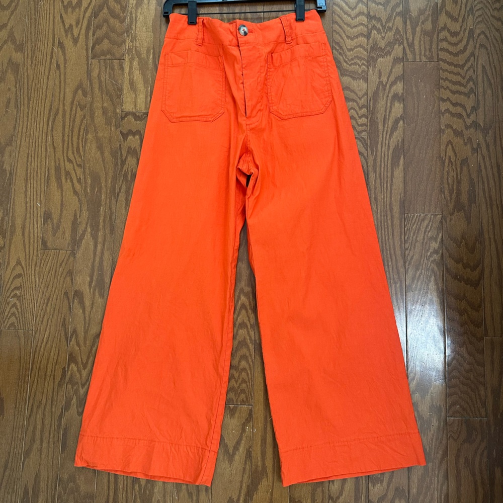 Anthropologie Maeve Colette  Vibrant Orange Wide-Leg crop Pants
